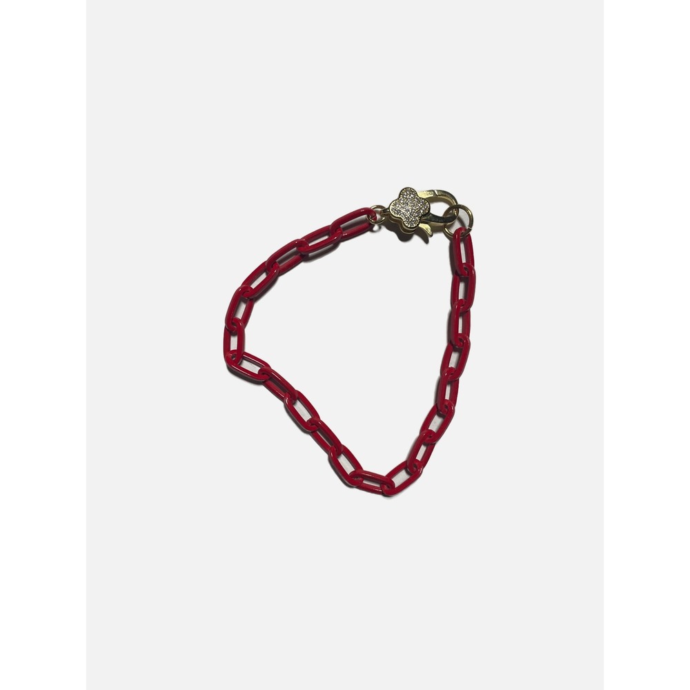 Unbranded Enamel Link Bracelet Womens OS Red Rhinestone Clover Charm Streetwear